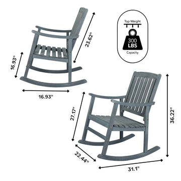 Penny Classic Slat-Back 300-Lbs Support Acacia Wood Patio Outdoor Rocking Chair - JONATHAN Y